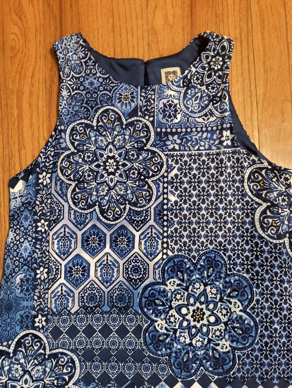 Anne Klein sleeveless dress, women's 10, blue geometric - Picture 6 of 16